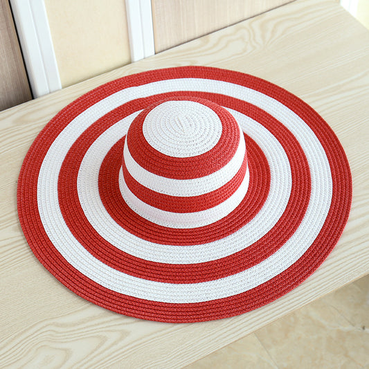 Striped Beach Hat Sun Visor Straw Hat Large Brimmed Hat Women