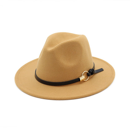 Simple Belt Flat Brim And Big Rim All-match Jazz Hat