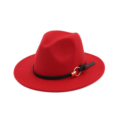 Simple Belt Flat Brim And Big Rim All-match Jazz Hat