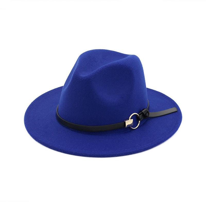 Simple Belt Flat Brim And Big Rim All-match Jazz Hat