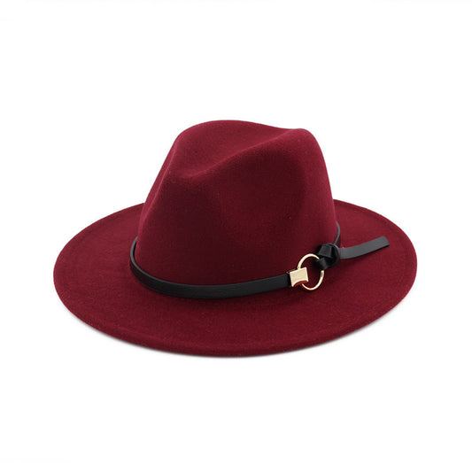 Simple Belt Flat Brim And Big Rim All-match Jazz Hat