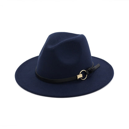 Simple Belt Flat Brim And Big Rim All-match Jazz Hat