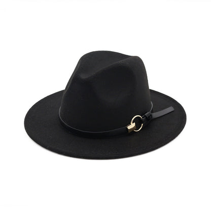 Simple Belt Flat Brim And Big Rim All-match Jazz Hat