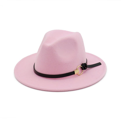 Simple Belt Flat Brim And Big Rim All-match Jazz Hat