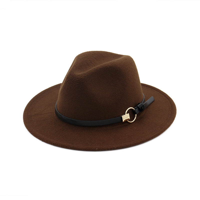 Simple Belt Flat Brim And Big Rim All-match Jazz Hat