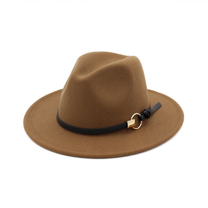 Simple Belt Flat Brim And Big Rim All-match Jazz Hat