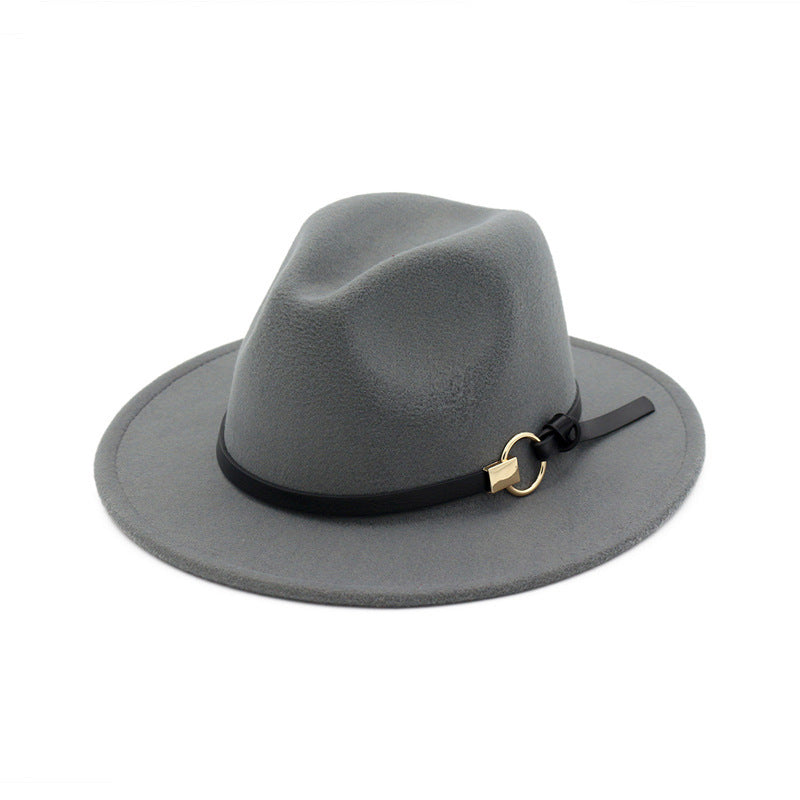 Simple Belt Flat Brim And Big Rim All-match Jazz Hat