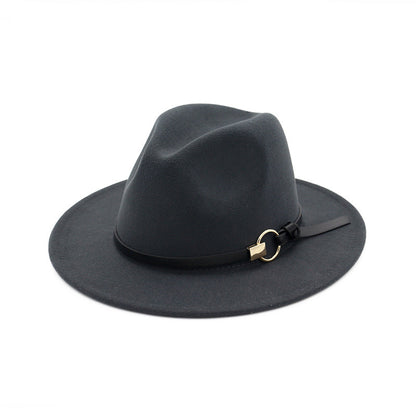 Simple Belt Flat Brim And Big Rim All-match Jazz Hat