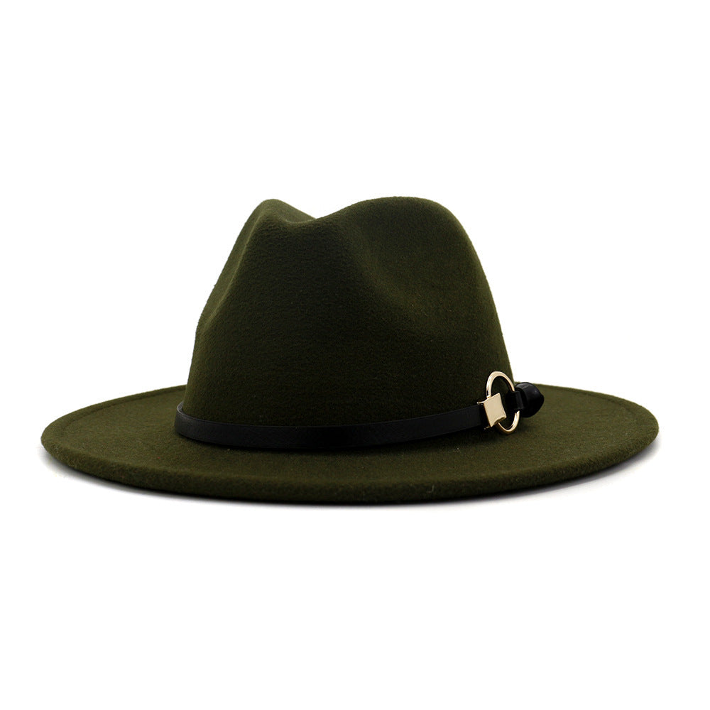 Simple Belt Flat Brim And Big Rim All-match Jazz Hat