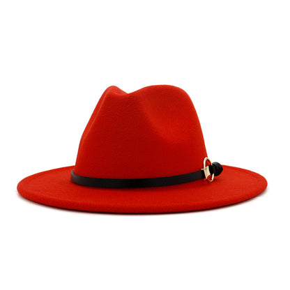 Simple Belt Flat Brim And Big Rim All-match Jazz Hat