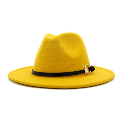 Simple Belt Flat Brim And Big Rim All-match Jazz Hat