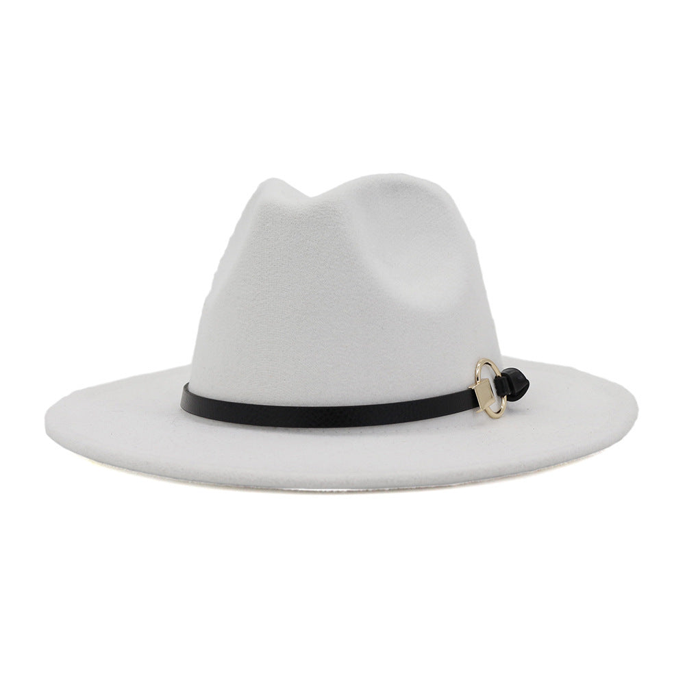 Simple Belt Flat Brim And Big Rim All-match Jazz Hat