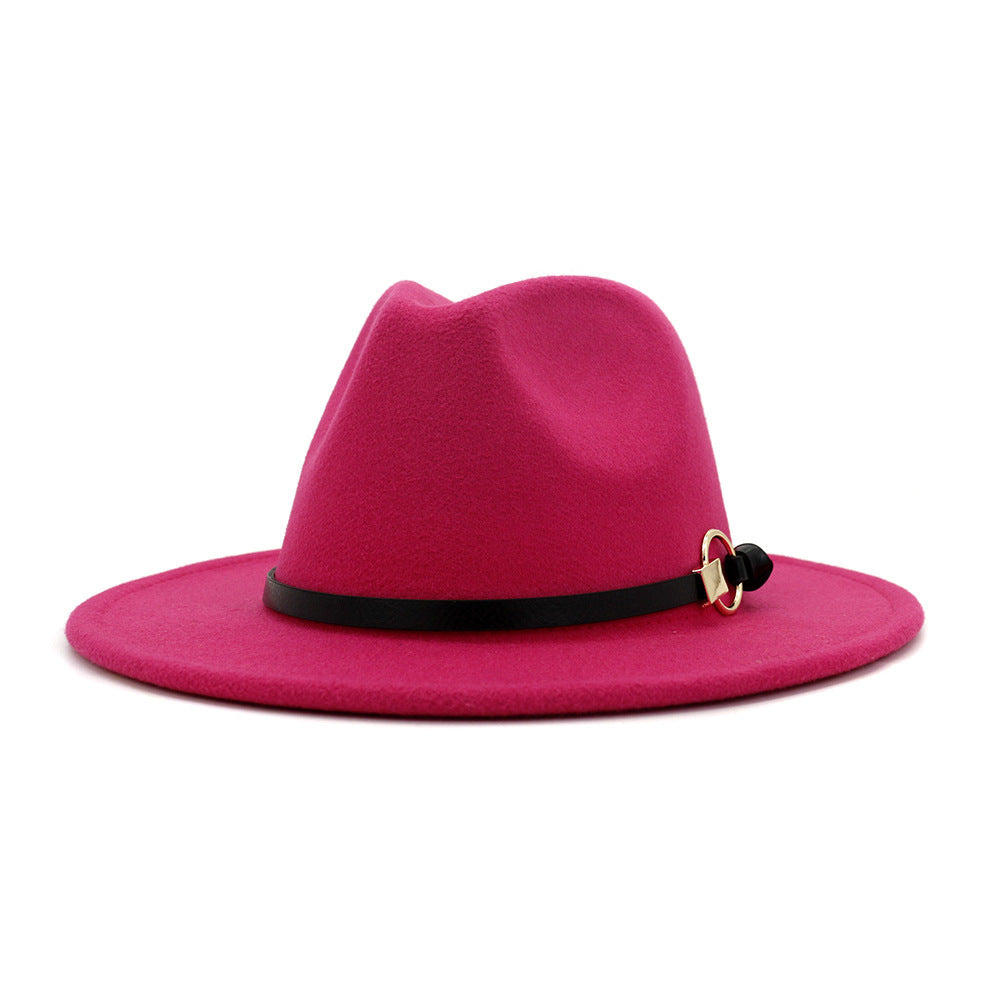 Simple Belt Flat Brim And Big Rim All-match Jazz Hat