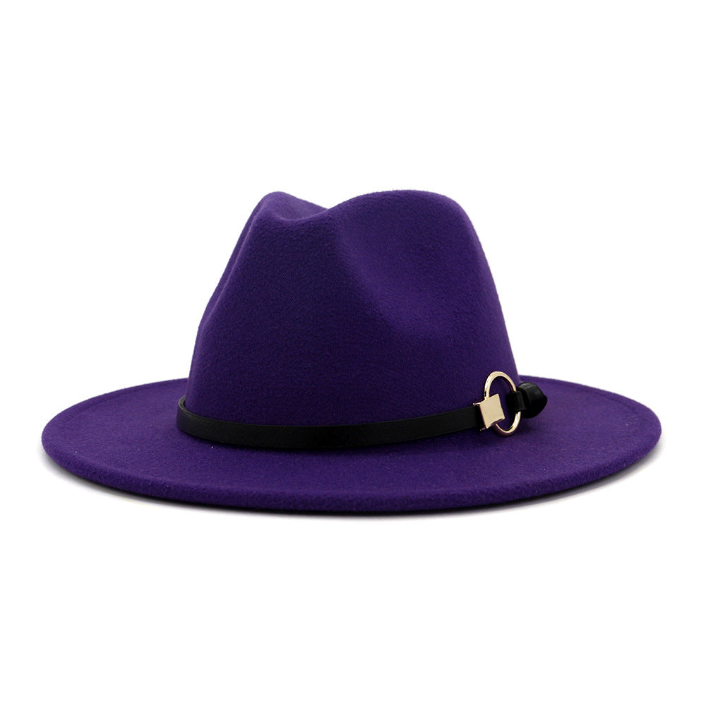 Simple Belt Flat Brim And Big Rim All-match Jazz Hat