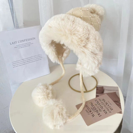 Knitted Hat Female Winter Cute Cartoon Pearl