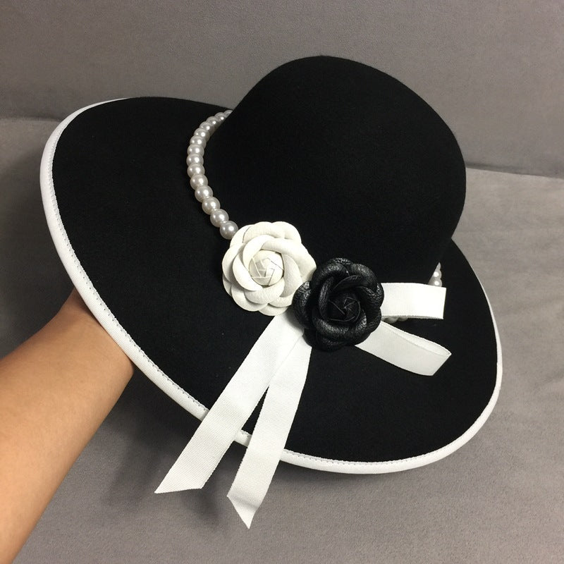 Elegant Flower Pearl Fisherman Hat Small Incense Top Hat