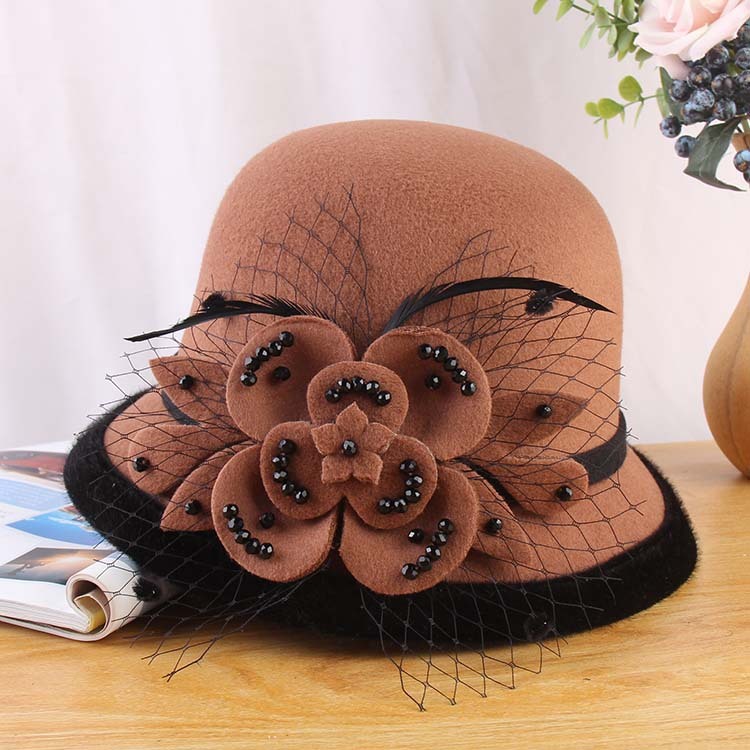 Woolen Hat Bucket Ladies Handmade Mesh